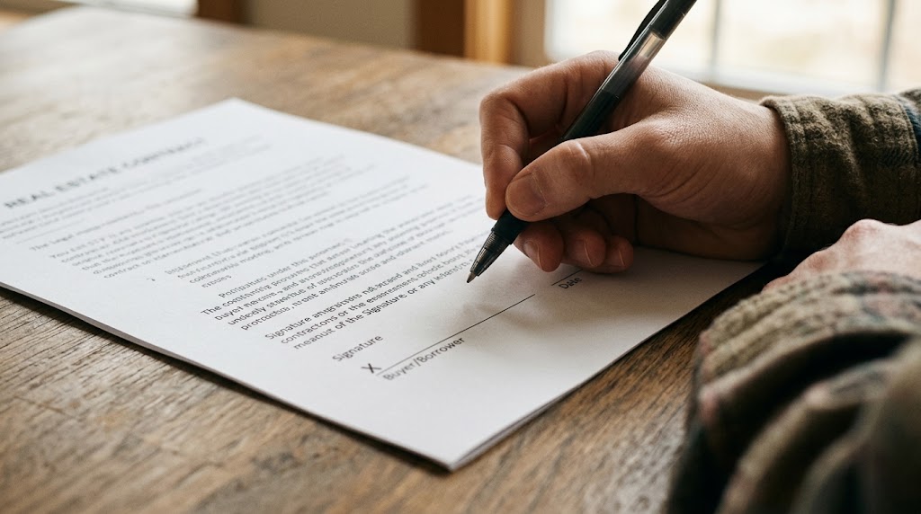 Buyer reviewing a Florida home purchase contract before signing